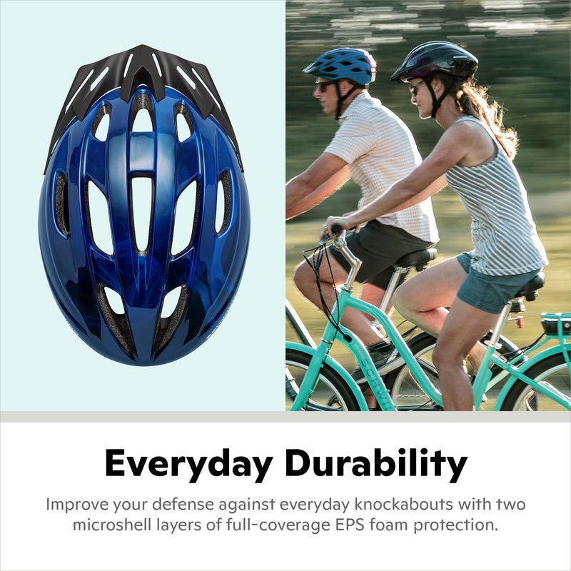 Schwinn Intercept Bike Helmet For Adult Men Women Ages 14 and Up, Can Fit Head Circumference 58-62 cm, With 10 Vents, Snap On/Off Visor, Adult Blue - Image 4